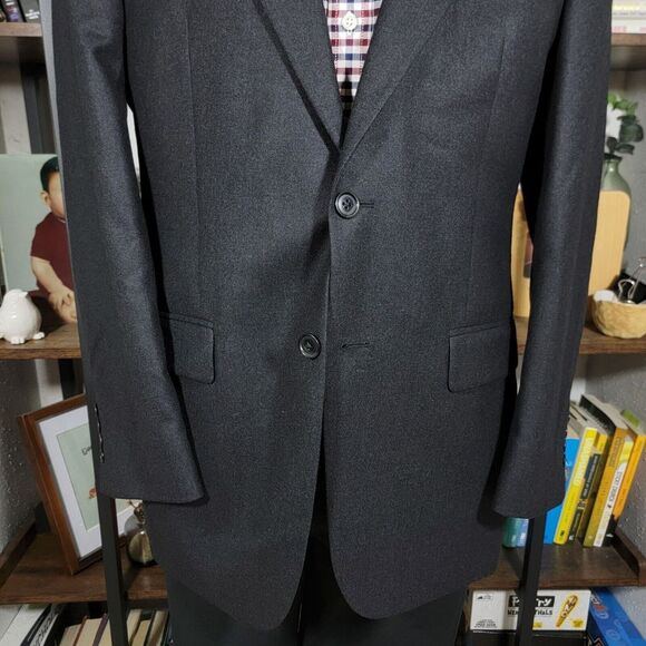 Izod Men's 2PC Sport Coat & Pant Charcoal Black Flannel Wool 40R 34x28 Pleated - Picture 11 of 16